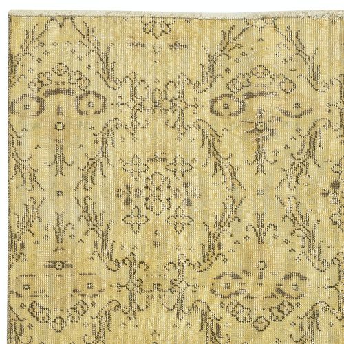 3.8x6.6 Ft Handmade Floral Patterned Turkish Accent Rug In Yellow Color photo Textiles