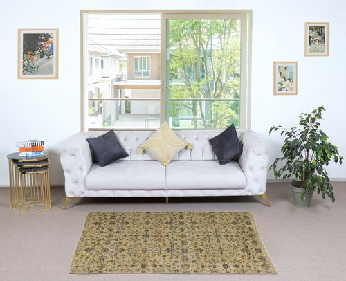 3.5x6 Ft Handmade Floral Patterned Turkish Accent Rug In Yellow Color photo furniture