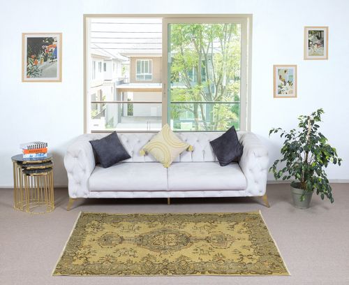 4x6.6 Ft Handmade Yellow Color Anti Bacterial Rug, Modern Turkish Area Rug photo furniture