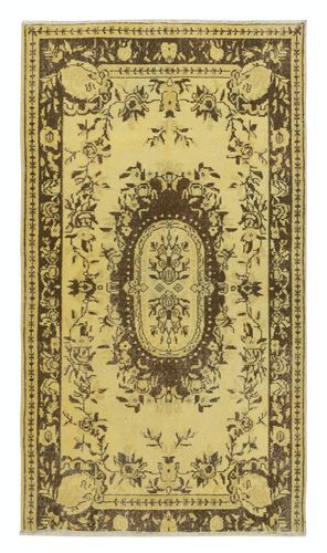 3.7x6.5 Ft Overdyed Yellow Turkish Wool Rug, Modern Handmade Floor Covering