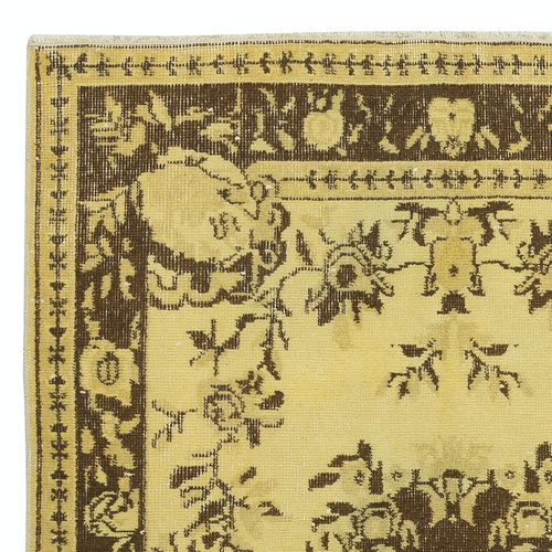 3.7x6.5 Ft Overdyed Yellow Turkish Wool Rug, Modern Handmade Floor Covering photo Textiles