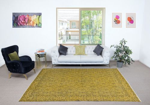 7x10 Ft Handmade Turkish Floral Patterned Area Rug In Yellow Color photo furniture