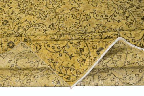 6.6x10 Ft Modern Handmade Turkish Floral Patterned Area Rug In Yellow Color photo for sale