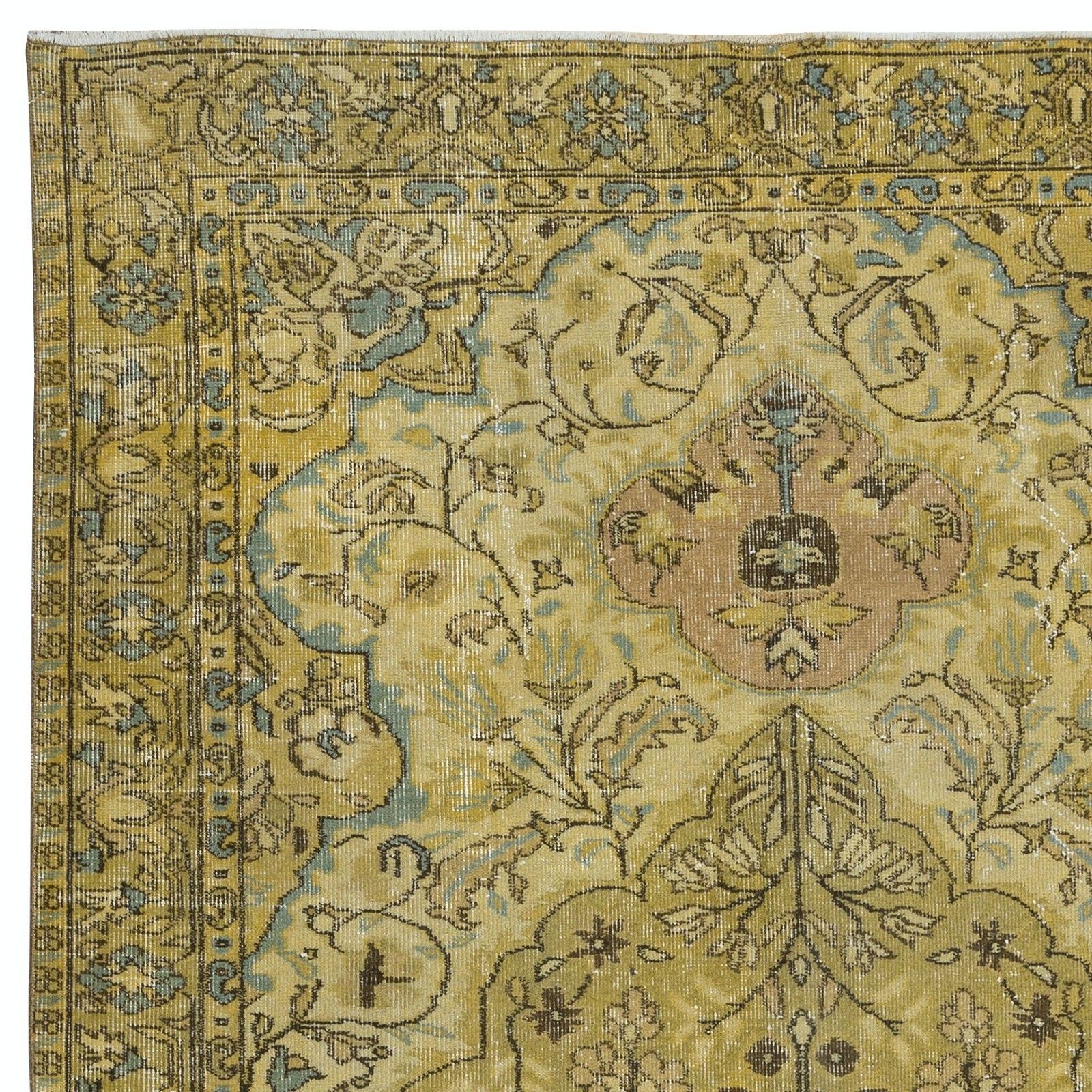 5.6x8.8 Ft Exquisite Yellow Turkish Area Rug, Modern Floral Handmade Carpet photo Textiles
