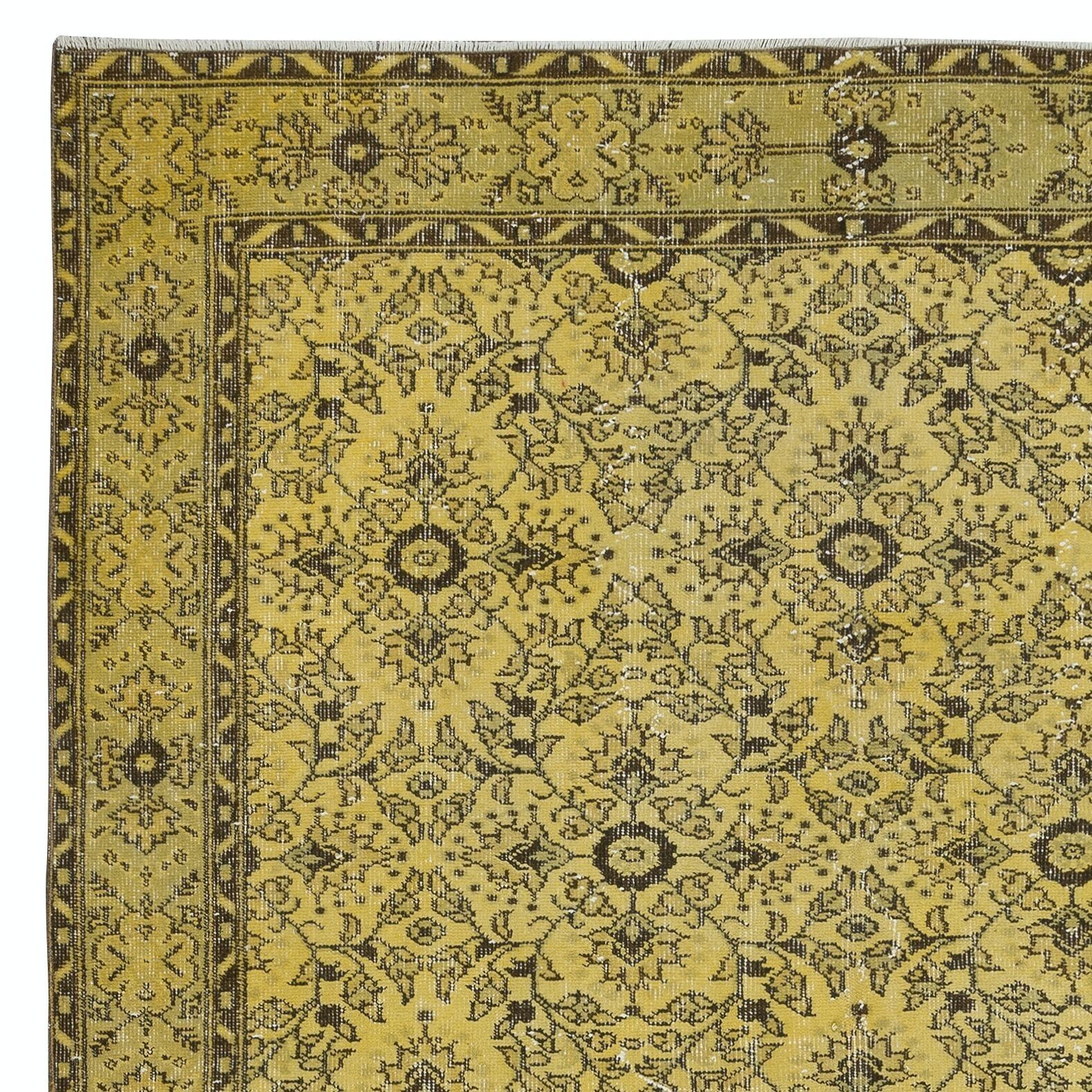 6.6x9.7 Ft Upcycled Yellow Modern Turkish Area Rug, Floral Handmade Carpet photo Textiles