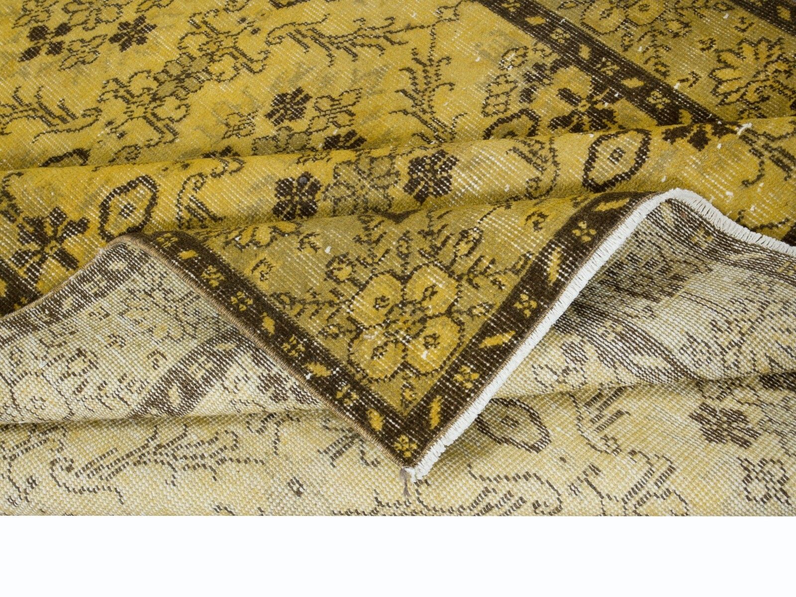 5.4x9 Ft Yellow Turkish Area Rug, Floral Handmade Carpet, Modern Floor Covering photo for sale