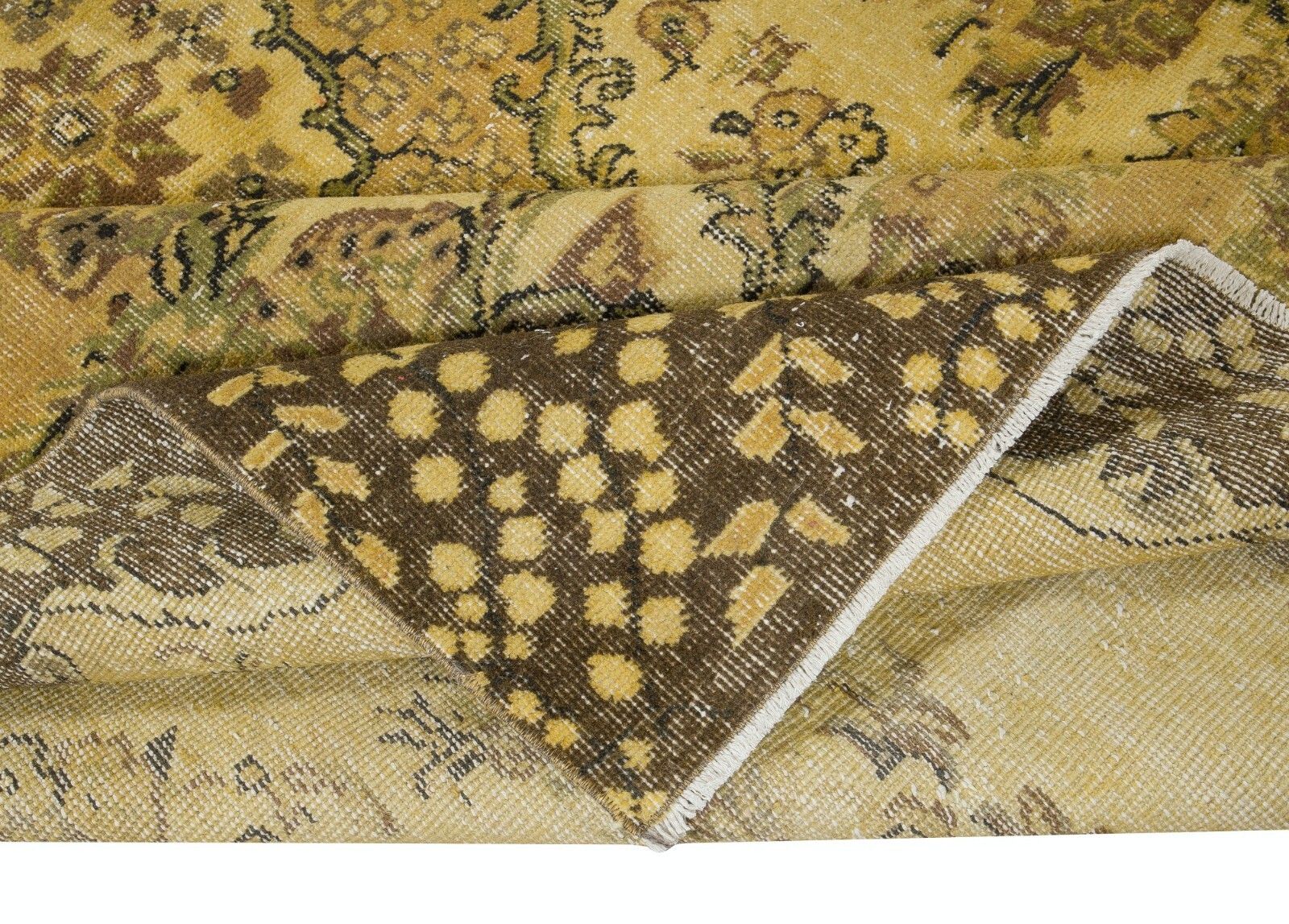6.6x10.6 Ft Handmade Turkish Area Rug With Medallion Design & Yellow Background photo for sale