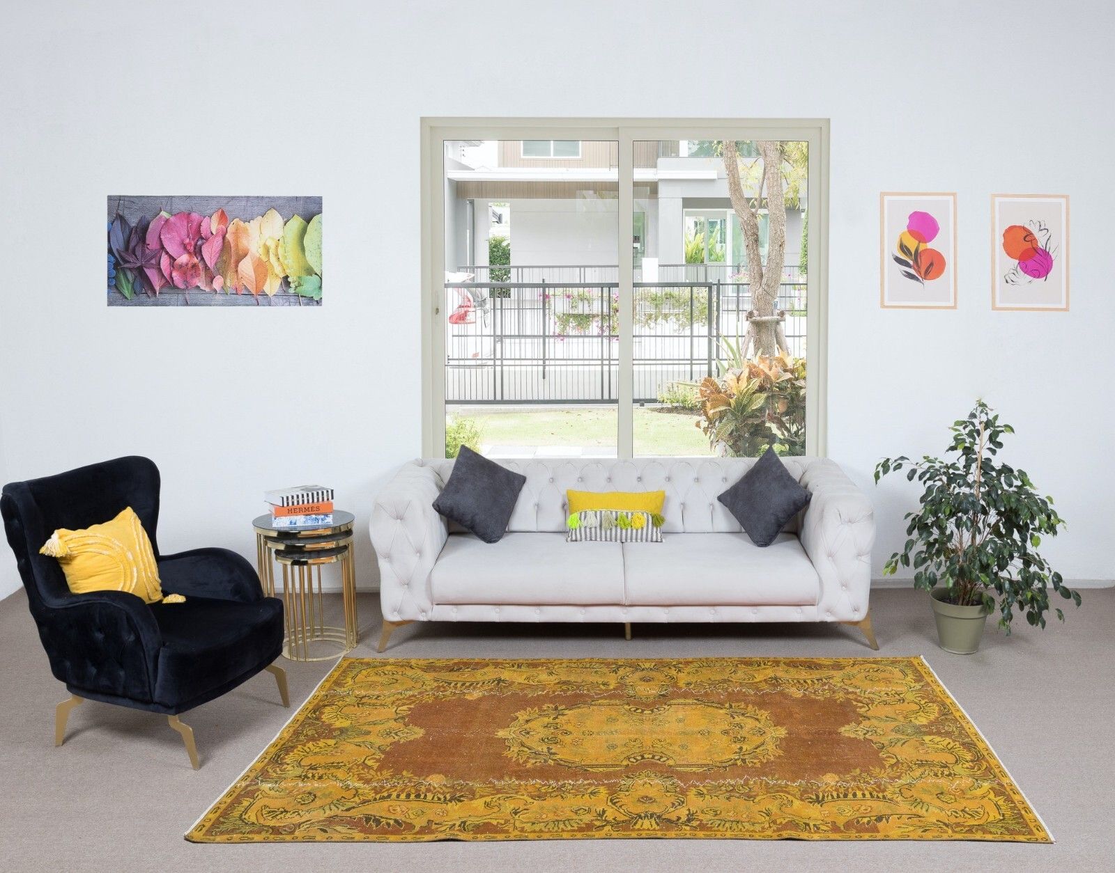 5.6x9.5 Ft Rust & Amber Yellow Handmade Turkish Rug For Contemporary Interiors photo furniture