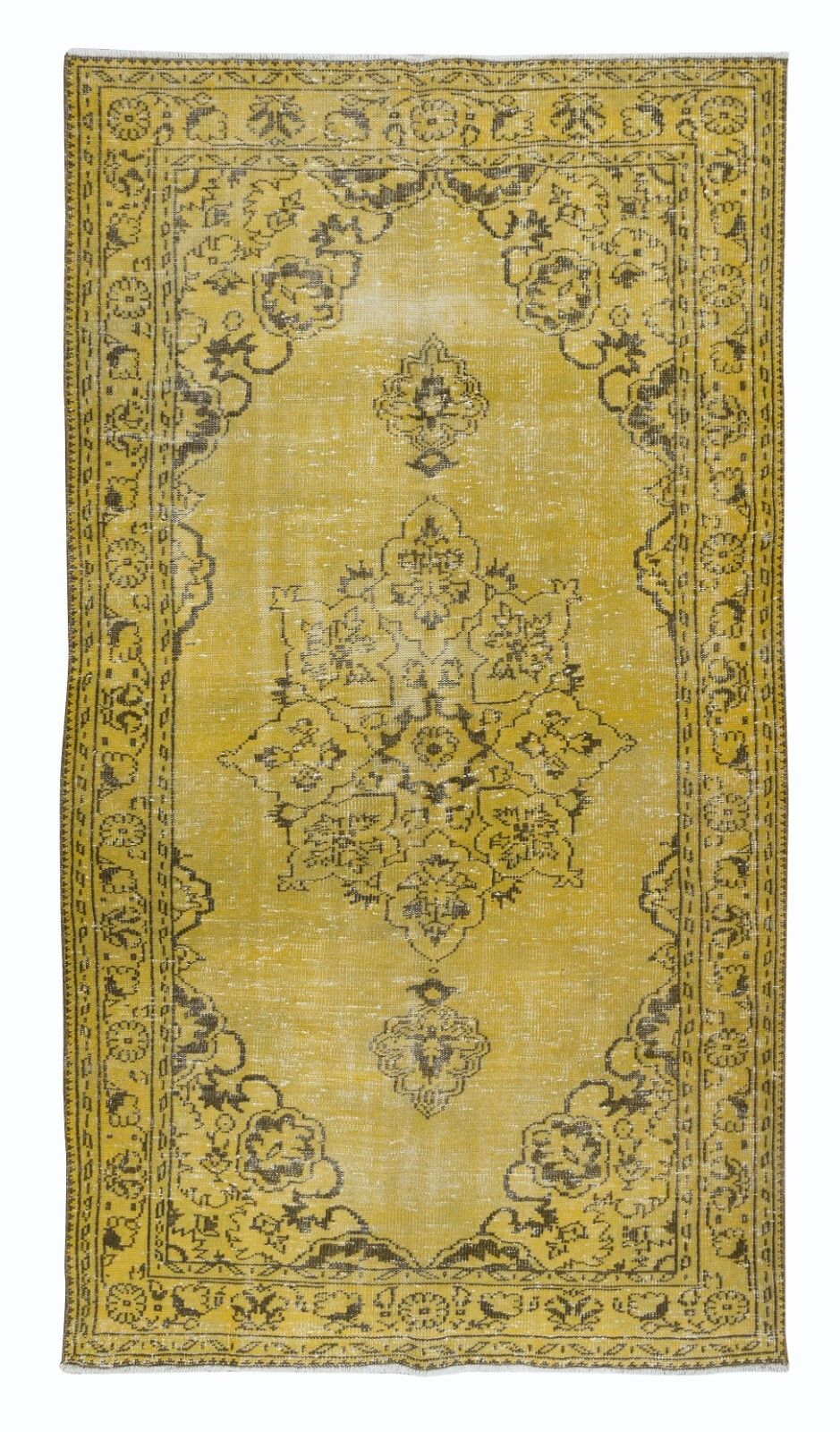 5x9 Ft Modern Handmade Turkish Rug In Yellow, Vintage Medallion Design Carpet