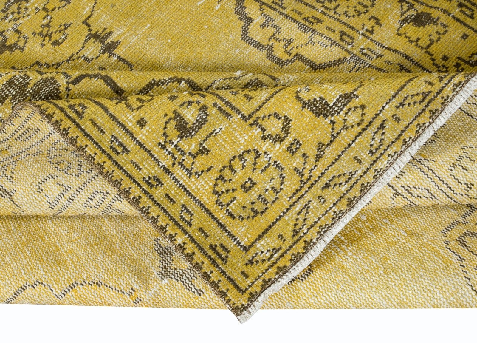 5x9 Ft Modern Handmade Turkish Rug In Yellow, Vintage Medallion Design Carpet photo for sale