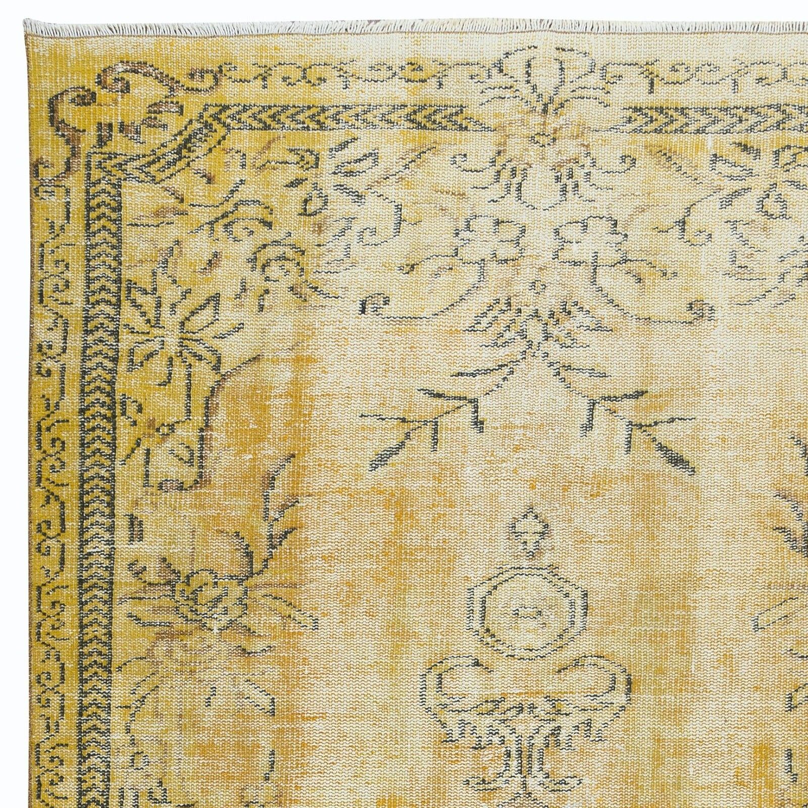 5.3x9 Ft Distressed Handmade Turkish Modern Rug In Yellow, Woolen Floor Covering photo Textiles