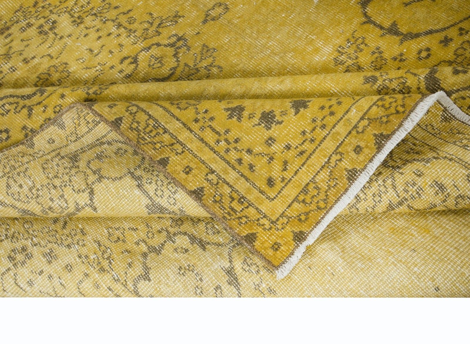 5.5x8 Ft Upcycled Handmade Turkish Area Rug, Contemporary Yellow Overdyed Carpet photo for sale