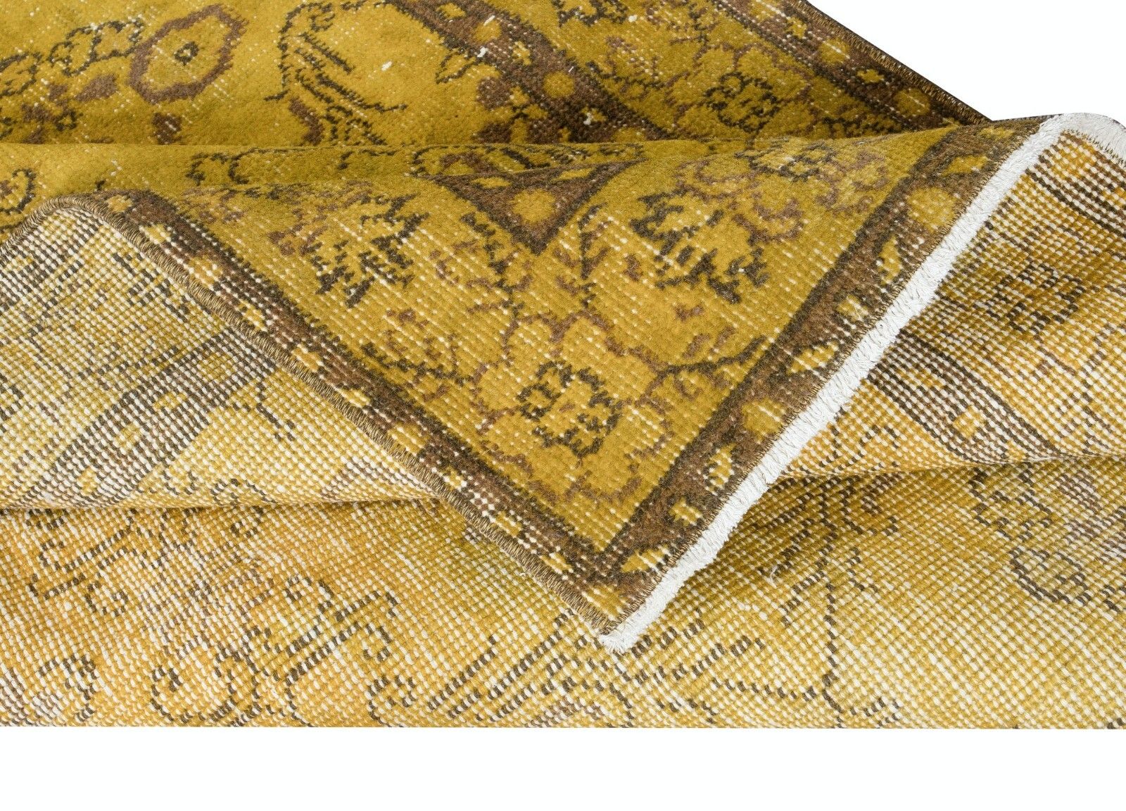 3.8x6.8 Ft Small Handmade Turkish Floral Area Rug, Yellow Over Dyed Carpet photo for sale