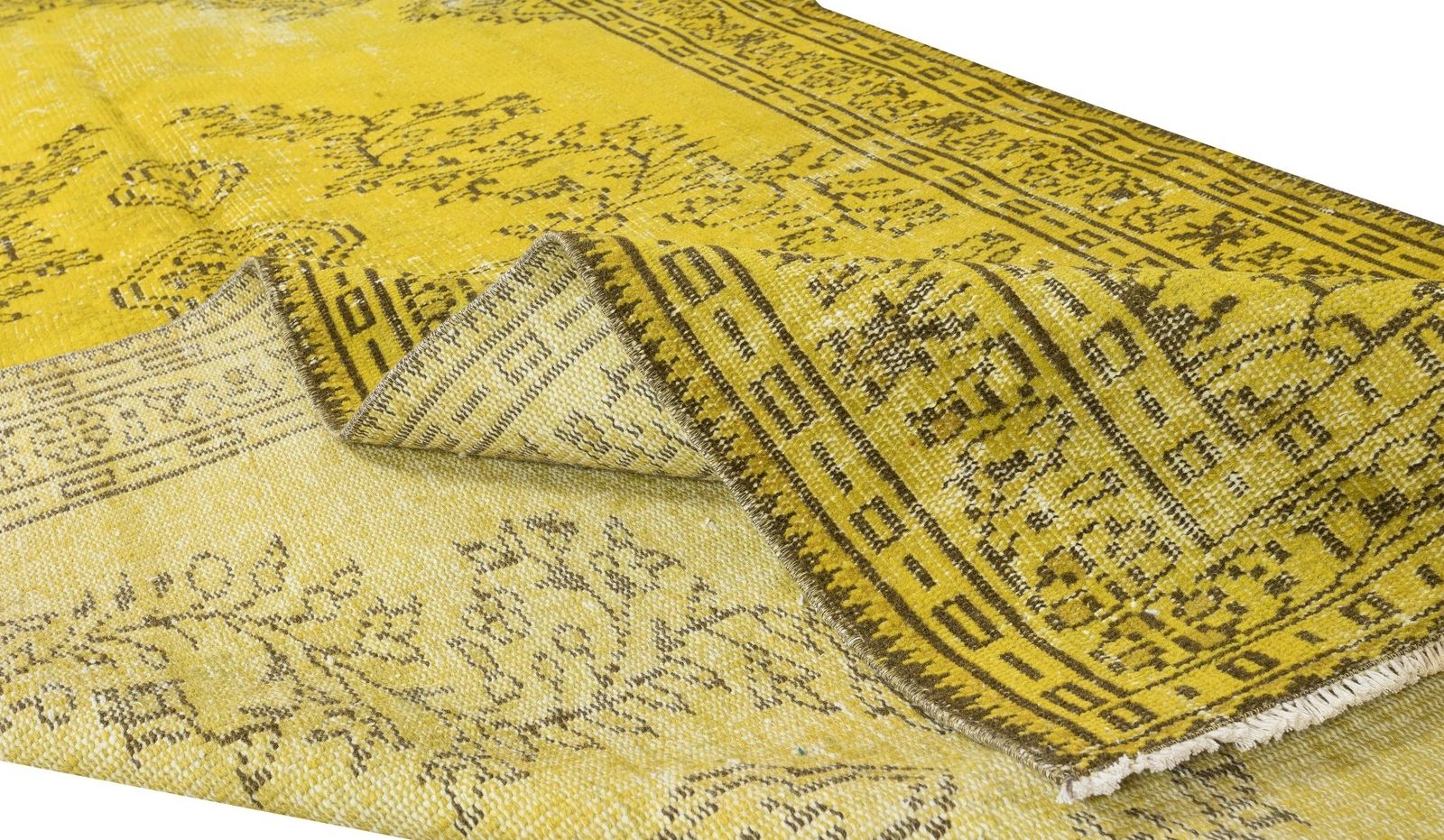 4.8x9 Ft Vintage Turkish Wool Rug Over Dyed In Yellow For Modern Home And Office photo for sale