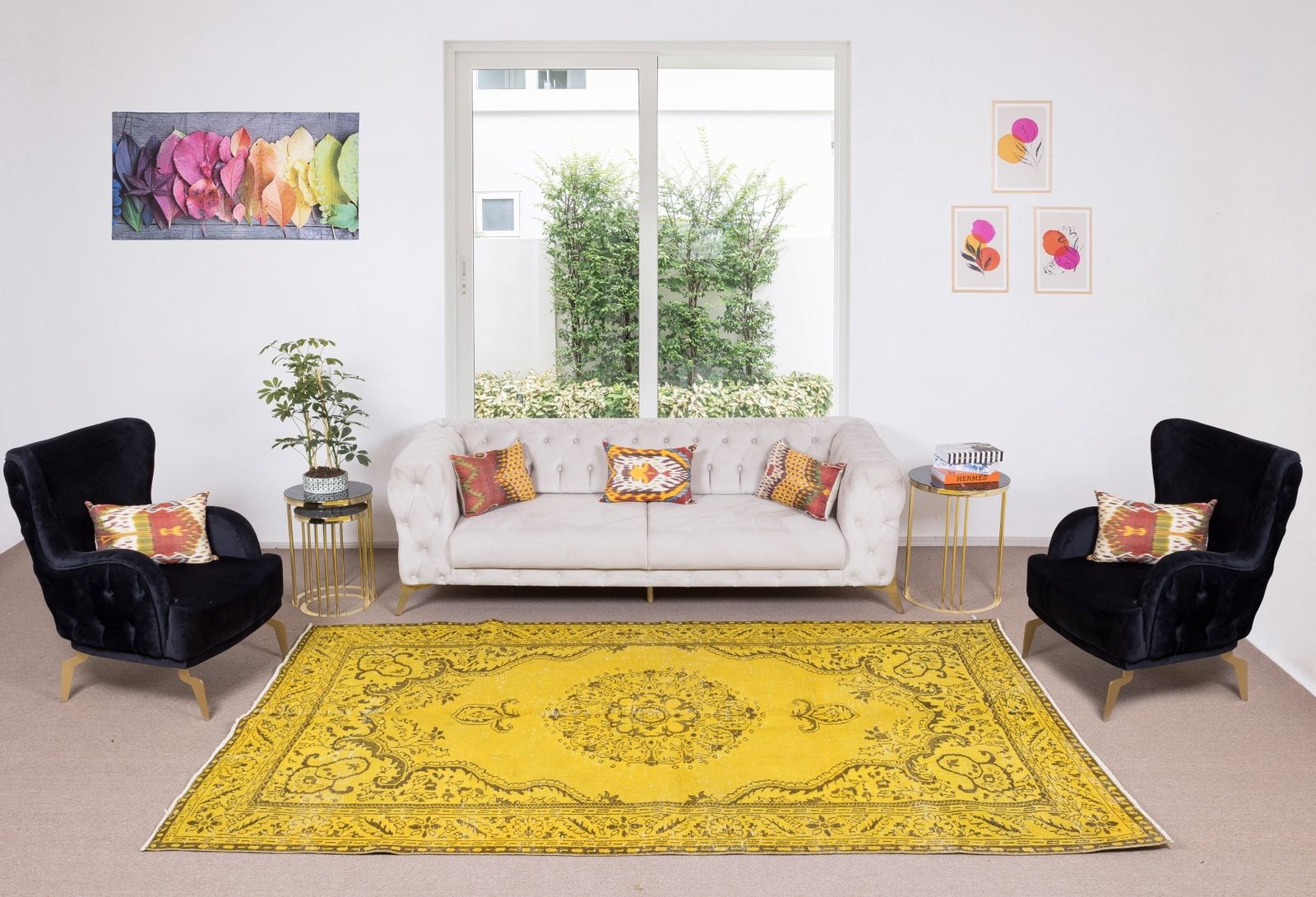 6.2x10.3 Ft Modern Handmade Turkish Vintage Wool Area Rug Over Dyed In Yellow photo furniture