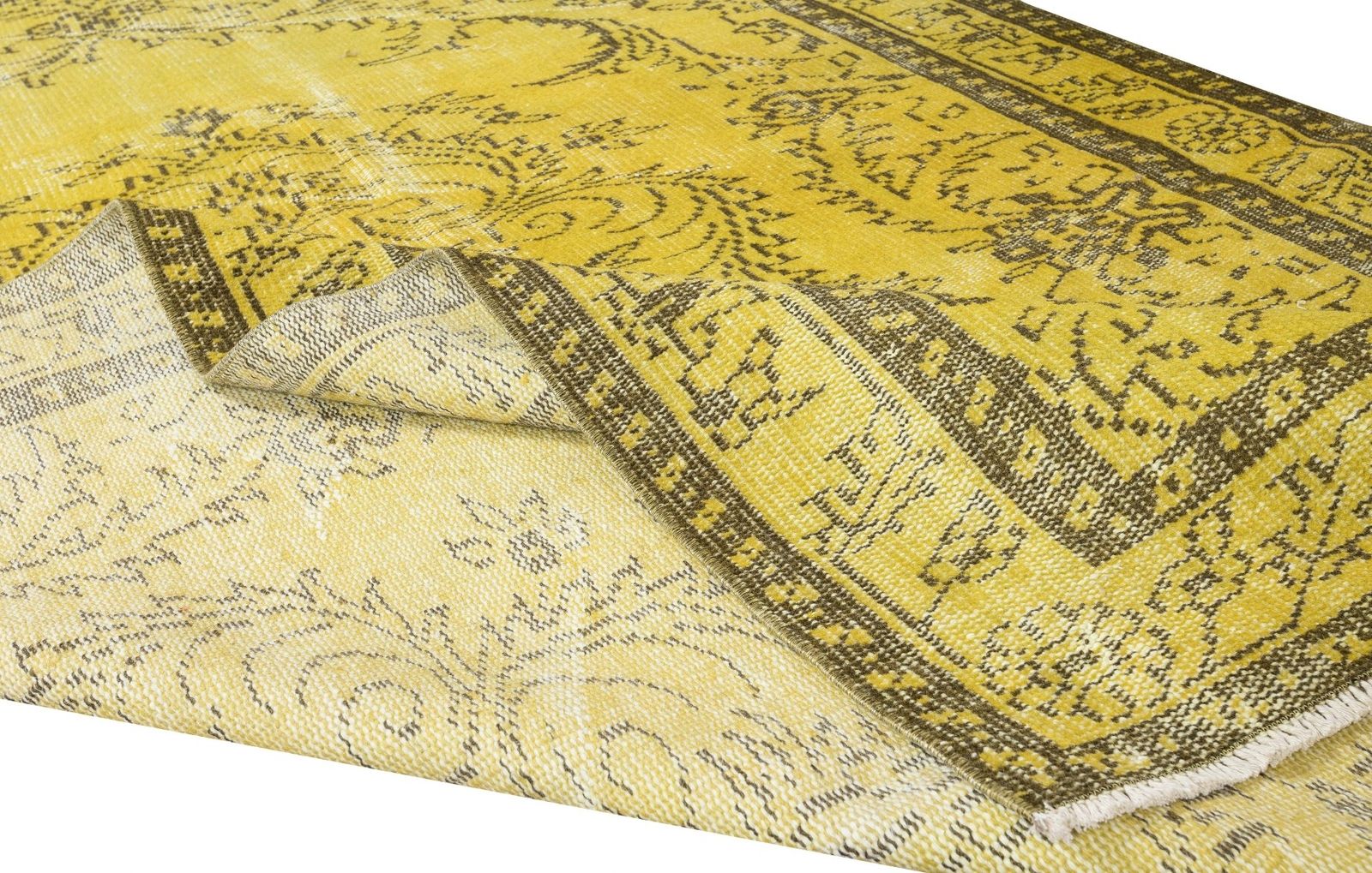 5.4x8.9 Ft Medallion Pattern Yellow Over Dyed Rug, 1960s Turkish Handmade Carpet photo for sale