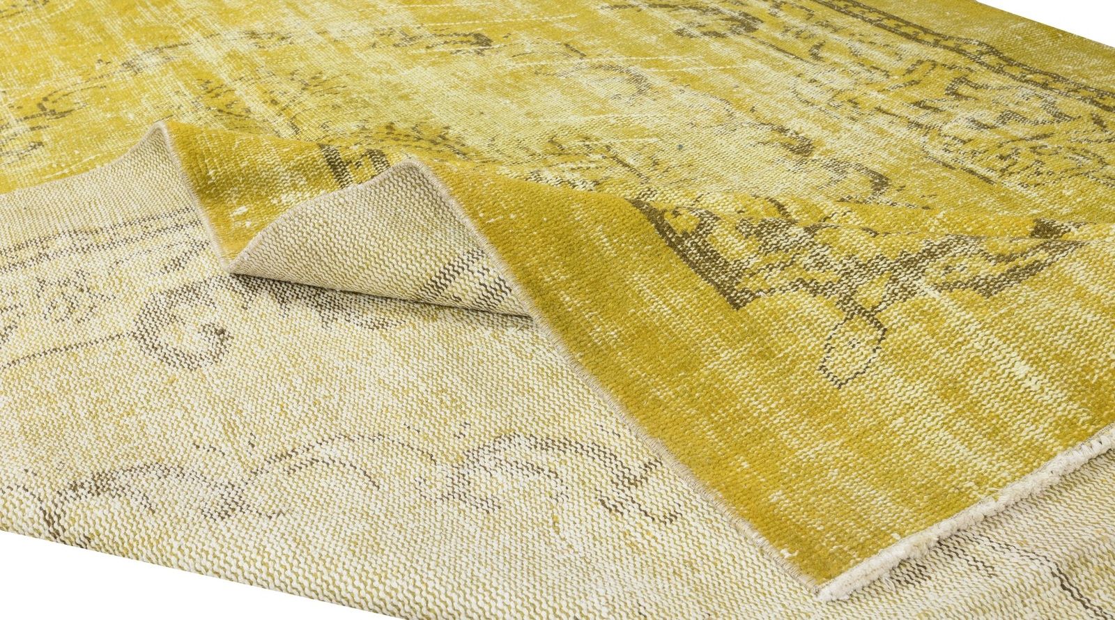 6.3x10 Ft Contemporary Handmade Turkish Vintage Area Rug Over Dyed In Yellow photo for sale