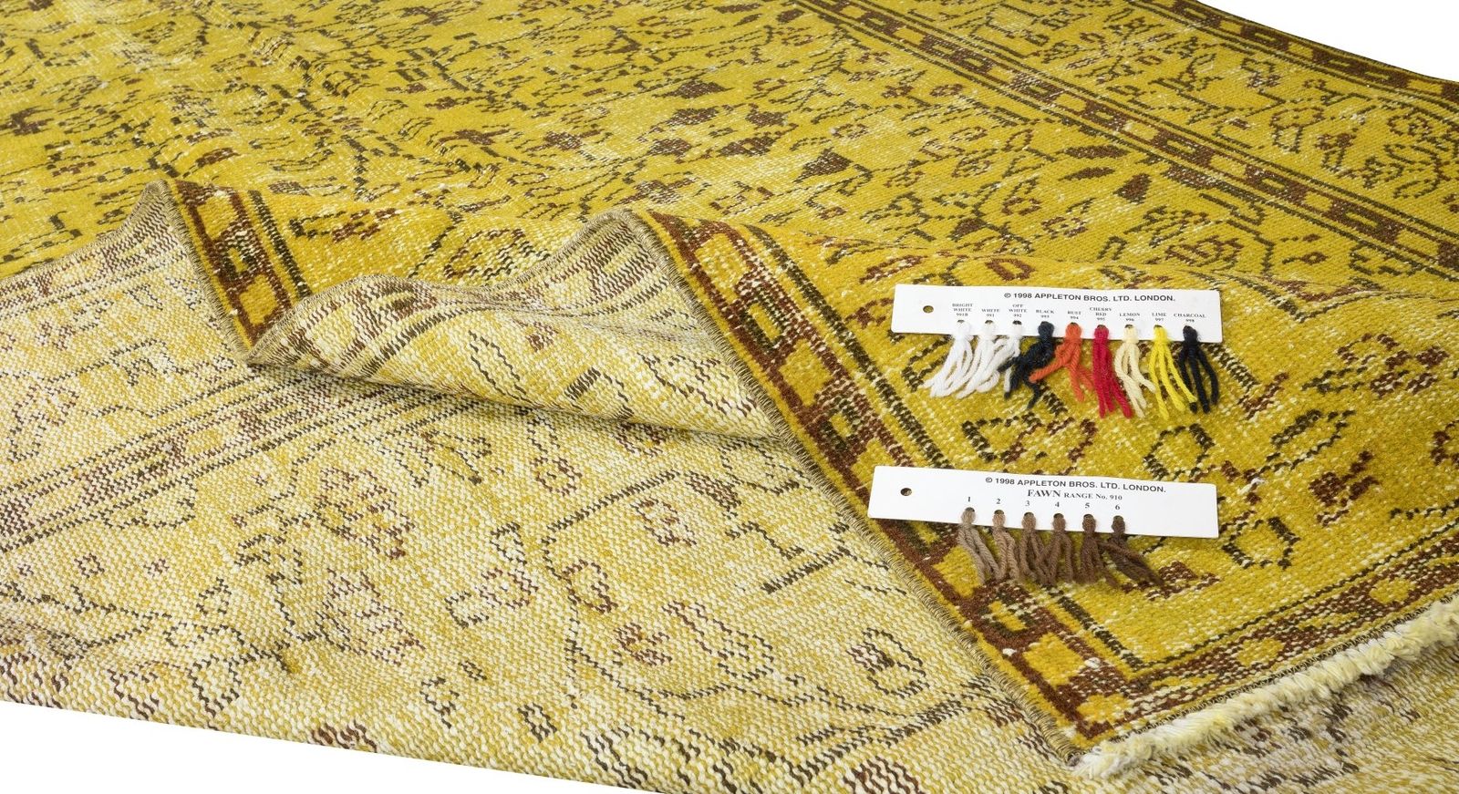 5.3x8.6 Ft Floral Patterned Handmade Vintage Anatolian Rug Over Dyed In Yellow photo for sale