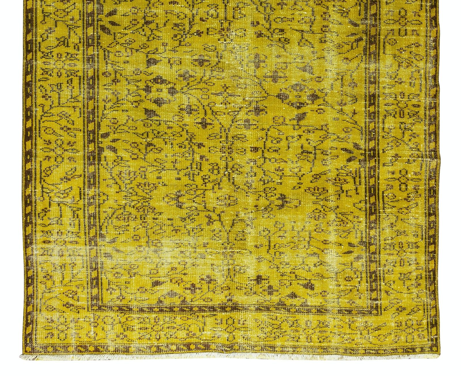 5.3x8.6 Ft Floral Patterned Handmade Vintage Anatolian Rug Over Dyed In Yellow photo 387.0