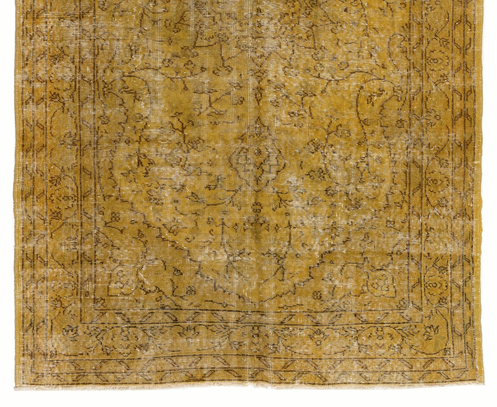5.2x8.5 Ft Vintage Area Rug Over Dyed In Yellow, Handknotted In Turkey photo for sale