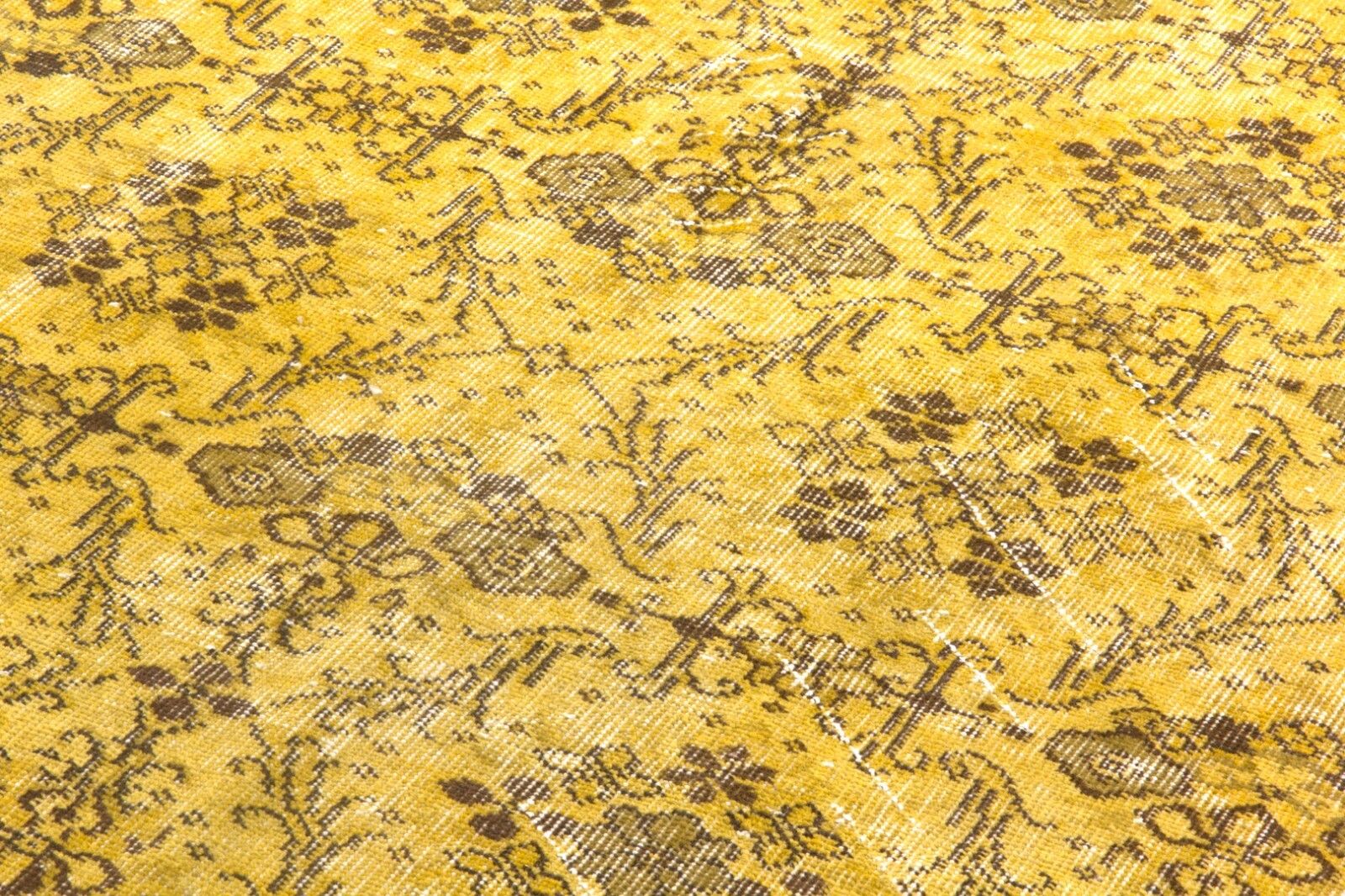 4x7 Ft Modern Floral Design Rug Over Dyed In Yellow, Handknotted In Turkey photo furniture