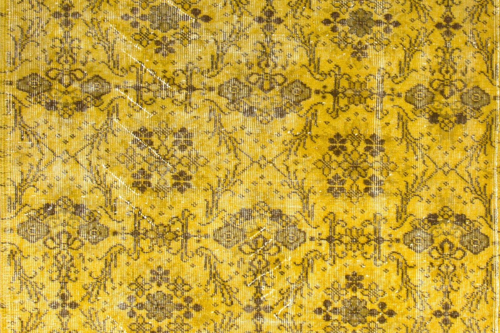 4x7 Ft Modern Floral Design Rug Over Dyed In Yellow, Handknotted In Turkey photo Textiles