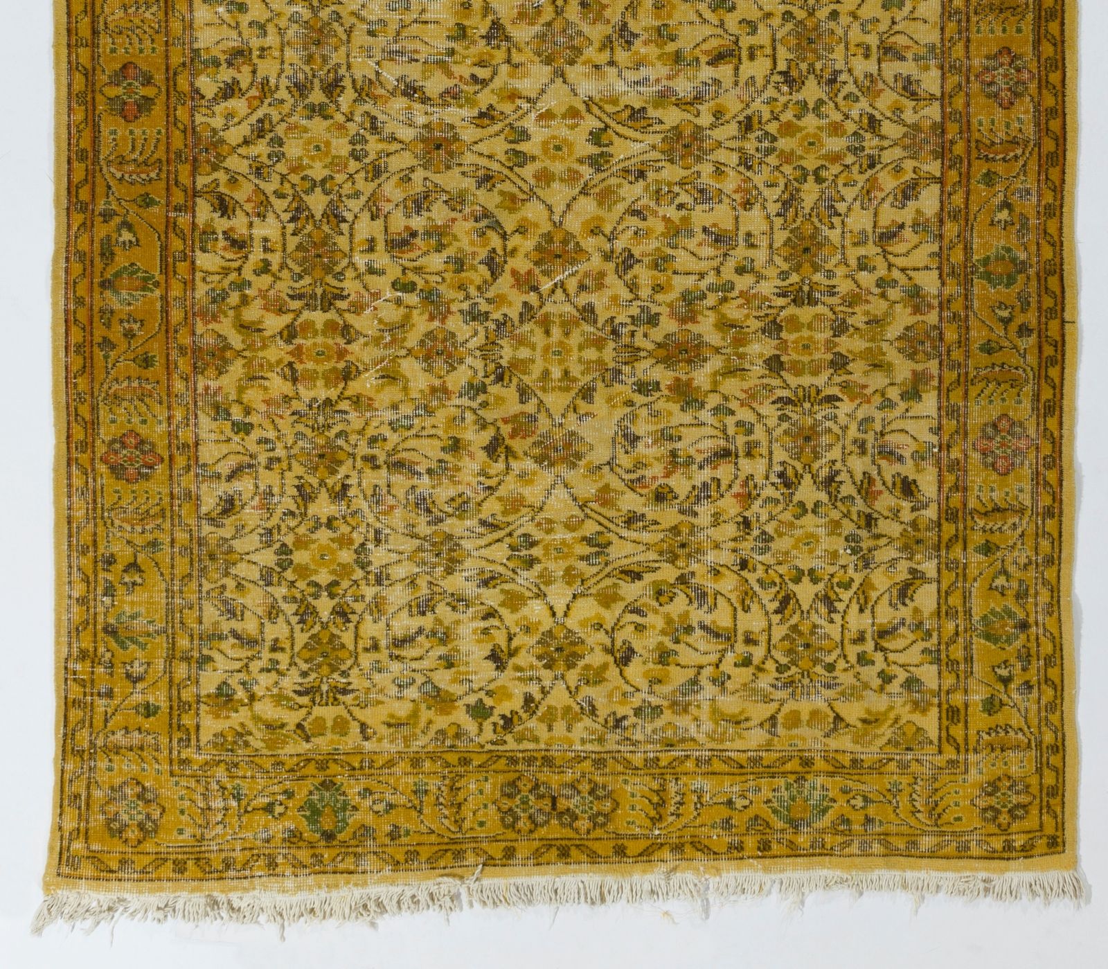 5.3x9 Ft Vintage Floral Design Rug Over Dyed In Yellow, Handknotted In Turkey photo for sale