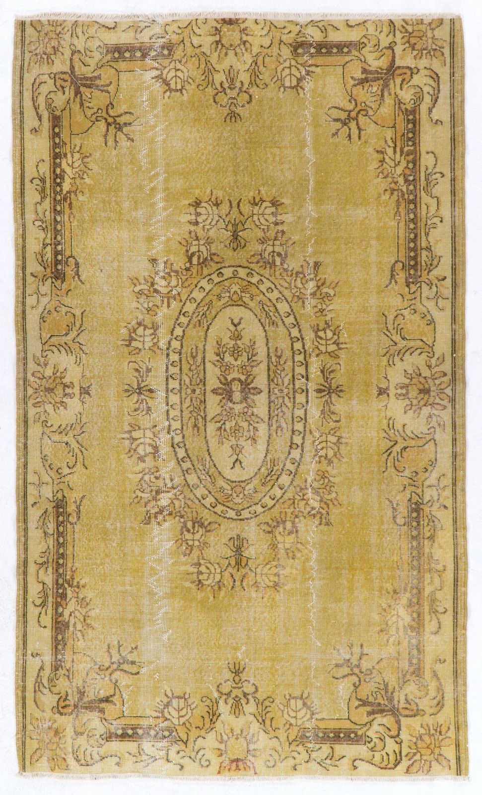 5.2x8.9 Ft Midcentury Baroque Style Area Rug Redyed In Yellow. Floor Covering