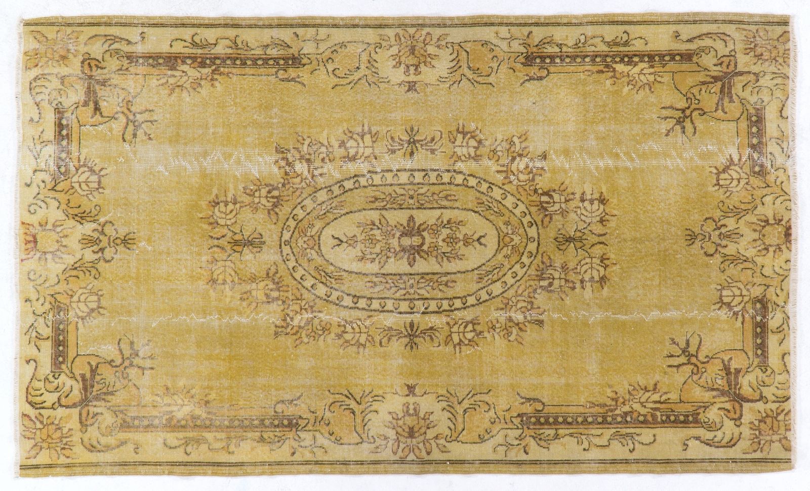5.2x8.9 Ft Midcentury Baroque Style Area Rug Redyed In Yellow. Floor Covering photo furniture