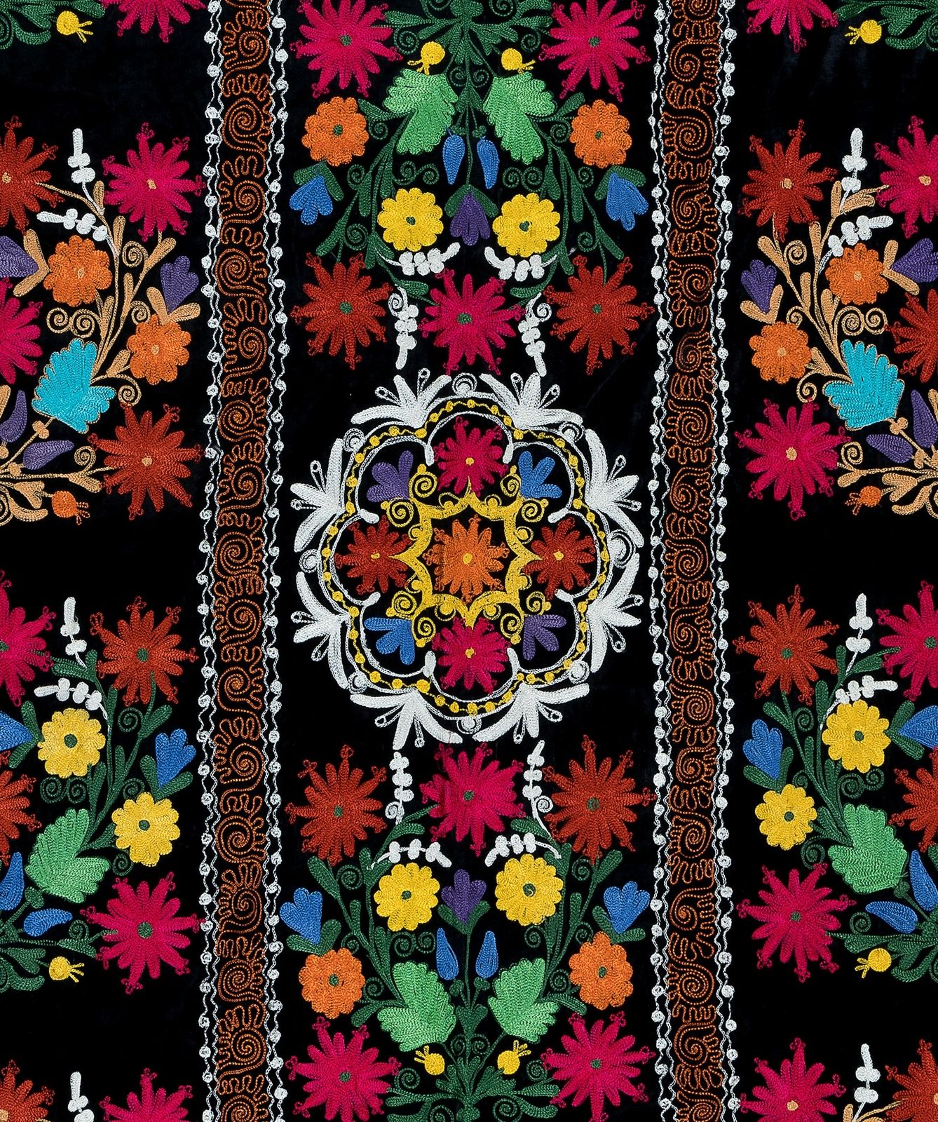 4.2x6.6 Ft Vintage Silk Hand Embroidery Bed Cover, Uzbek Suzani Wall Hanging photo Art