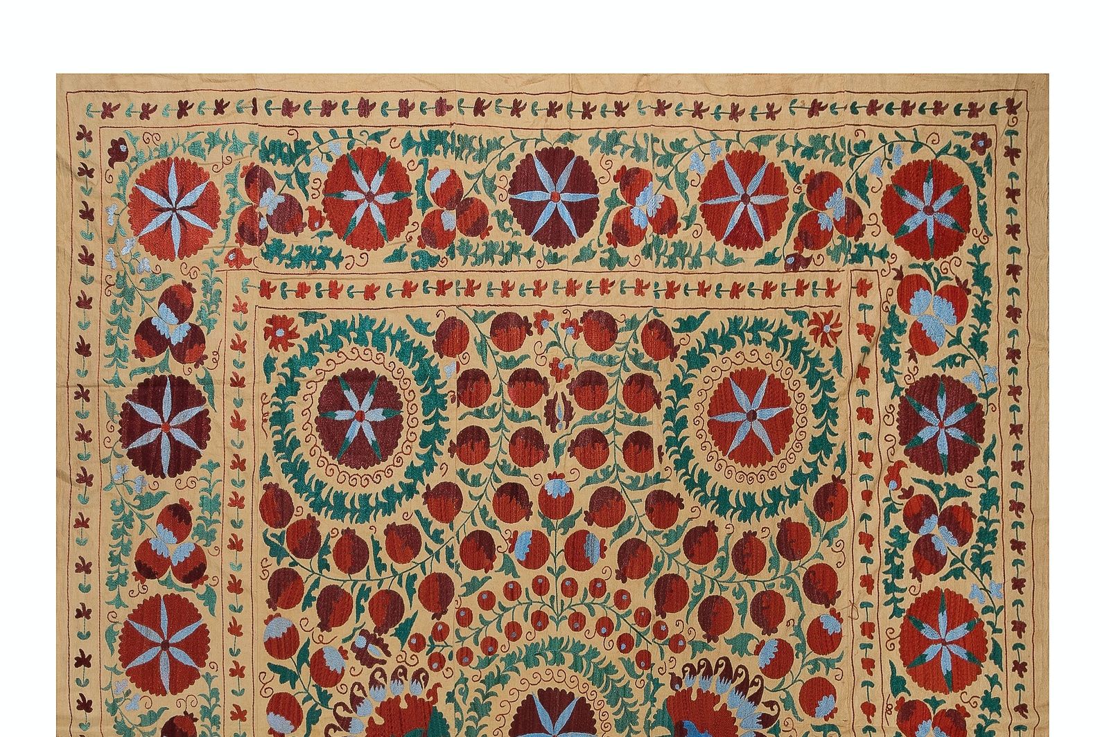 7.6x8.3 Ft Vintage Silk Hand Embroidery Bed Cover, Asian Suzani Wall Hanging photo furniture