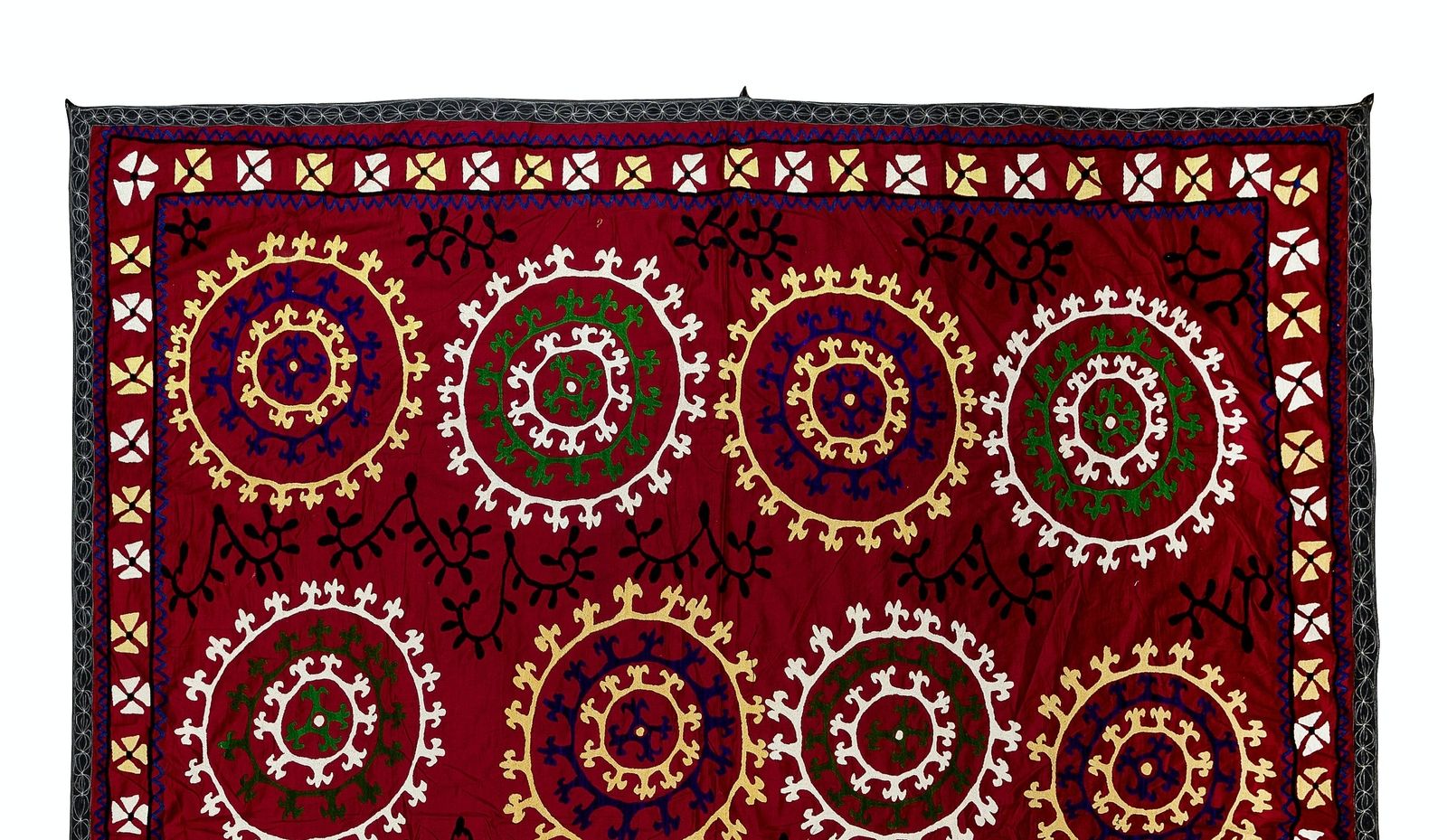 6.8x7.2 Ft Vintage Silk Hand Embroidery Bed Cover, Asian Suzani Wall Hanging photo furniture