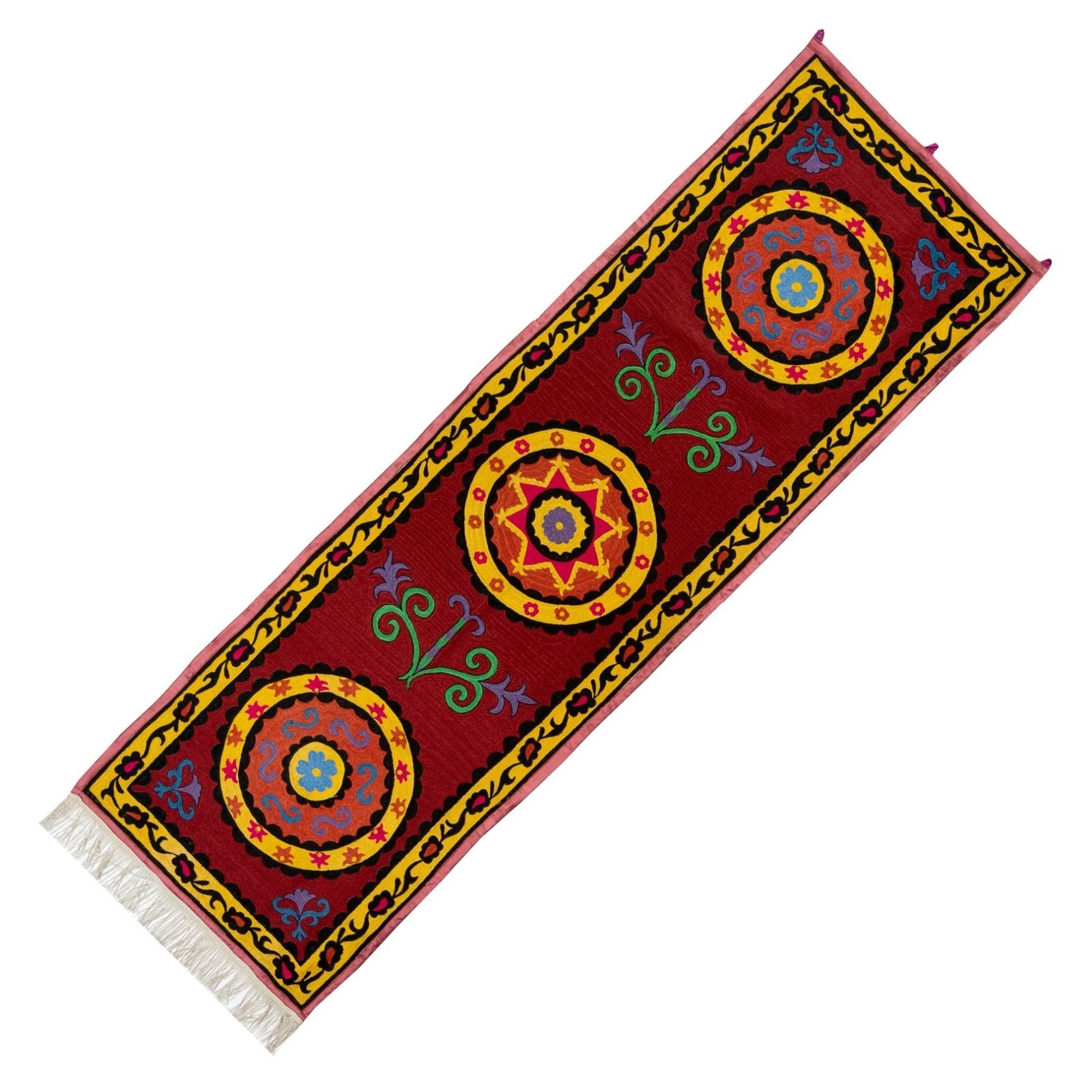 2.3x7.4 Ft Uzbek Suzani Textile. Embroidered Silk And Cotton Wall Hanging photo 649.0