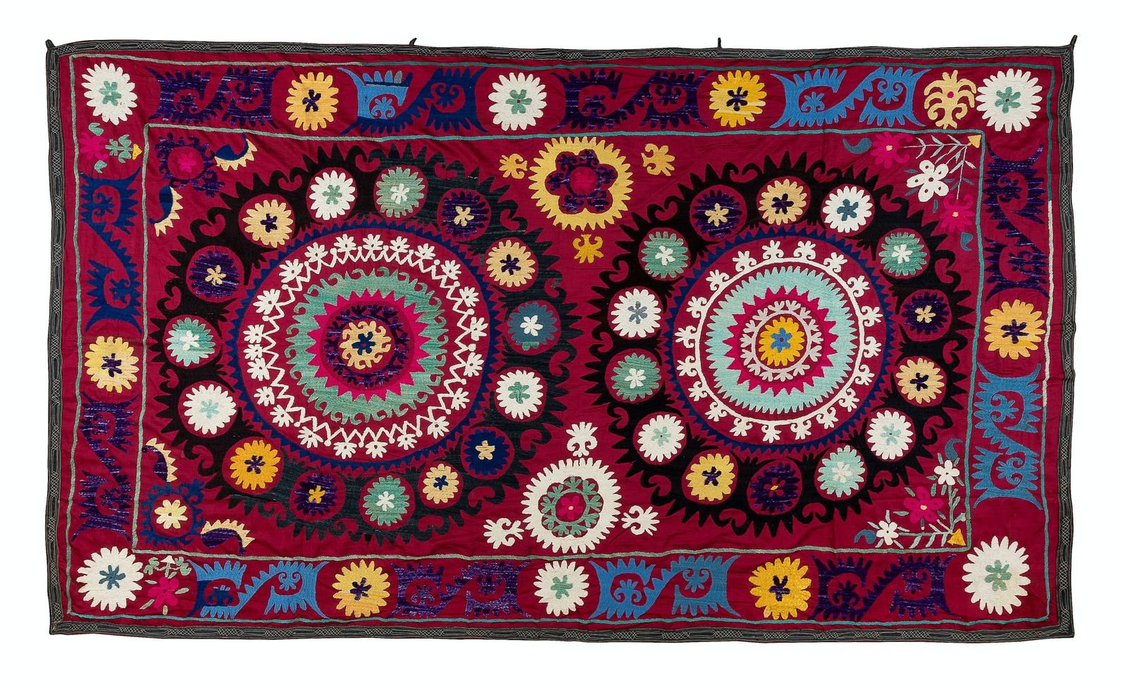 4.7x7.7 Ft Vintage Silk Hand Embroidery Bed Cover, Asian Suzani Wall Hanging photo 778.0