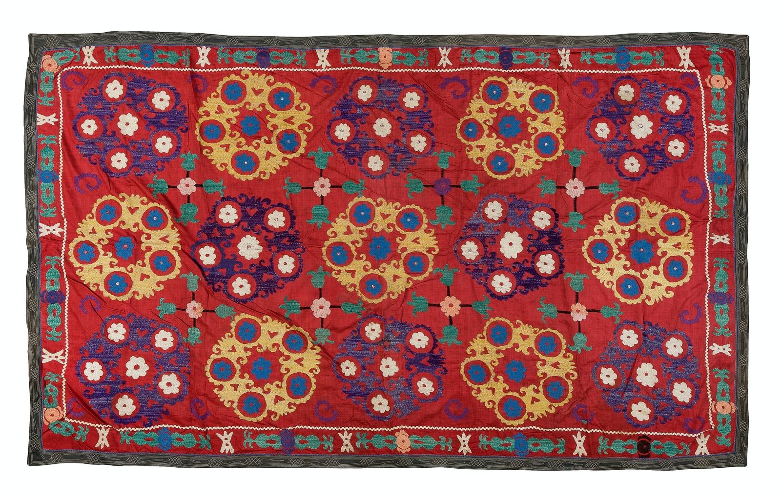 4.6x7 Ft Vintage Asian Suzani Wall Hanging, Silk Hand Embroidery Bed Cover photo 563.0