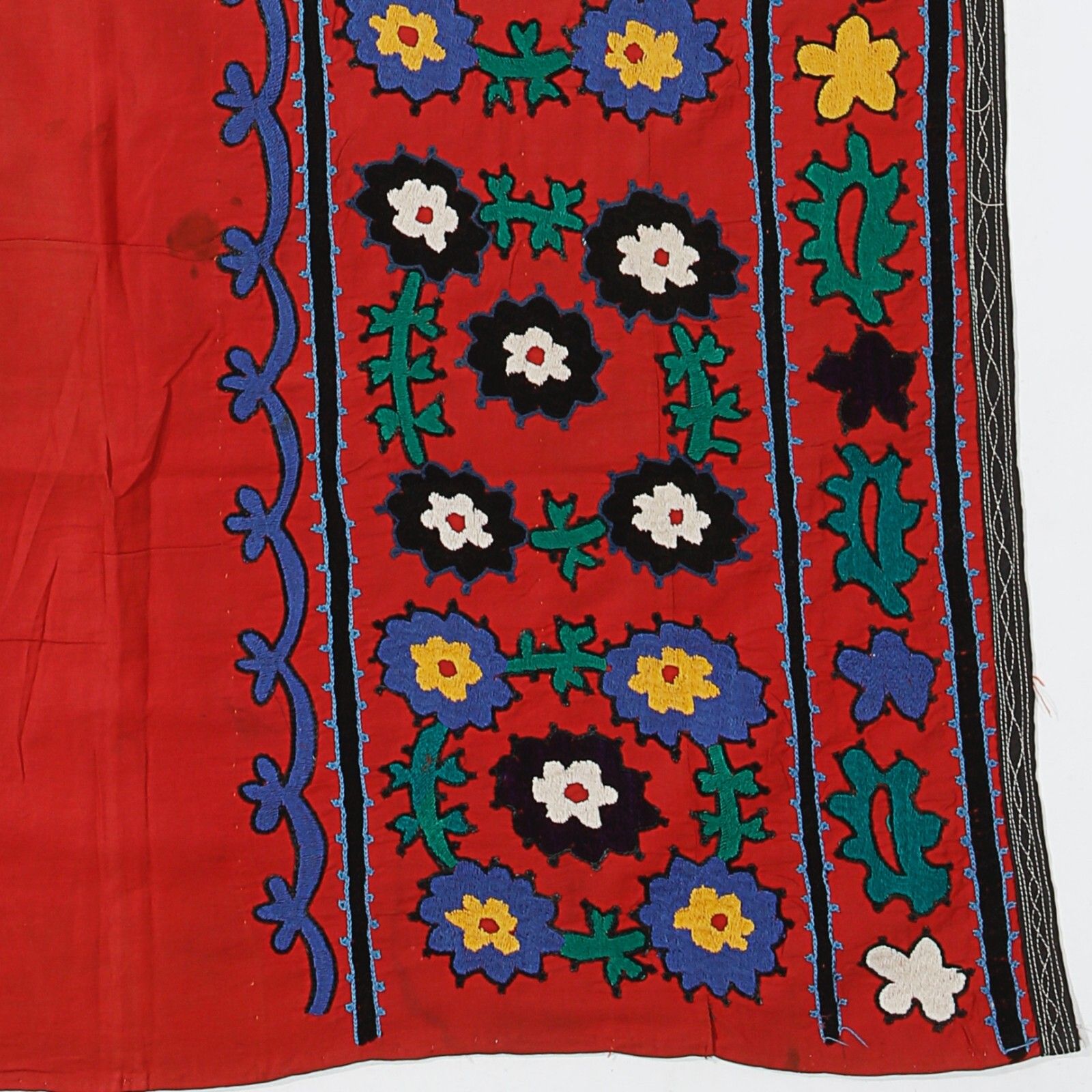 3x6.4 Ft Red Silk Embroidery Wall Hanging, Uzbek Wall Decor, Suzani Tablecloth photo Art