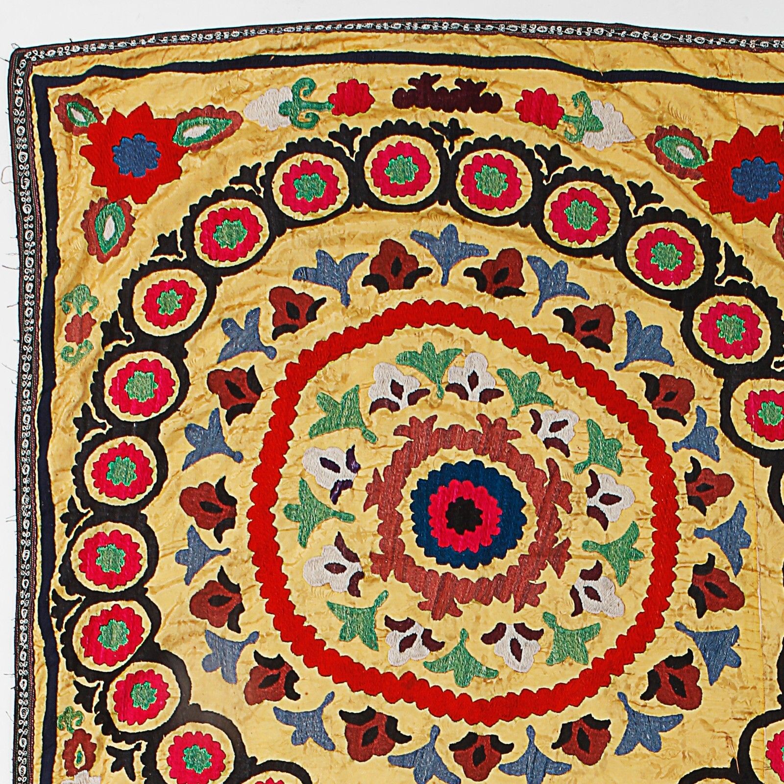 3.8x9 F Embroidered Wall Hanging. Boho Wall Decor. Suzani Table Runner In Yellow photo furniture