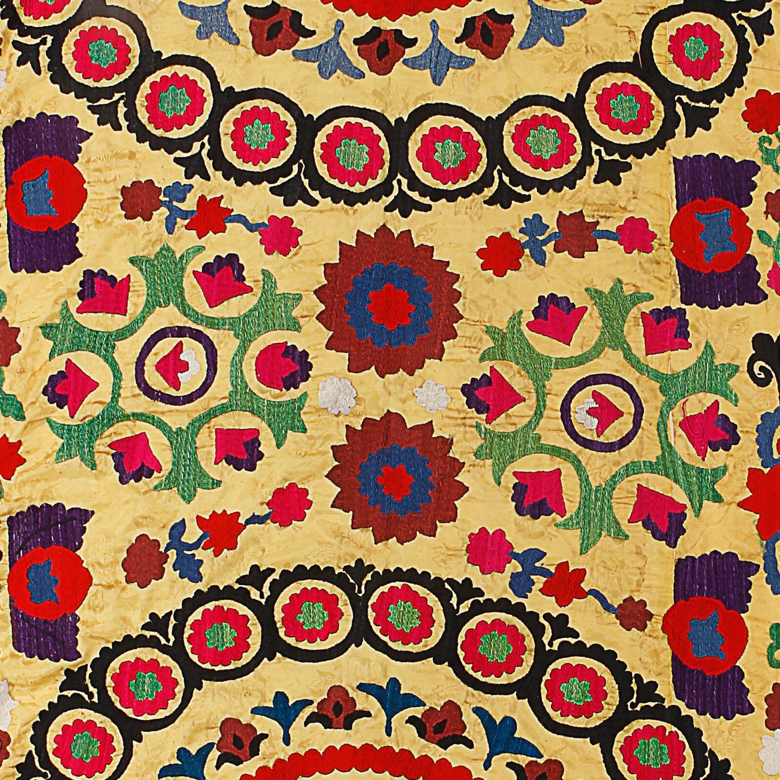 3.8x9 F Embroidered Wall Hanging. Boho Wall Decor. Suzani Table Runner In Yellow photo for sale