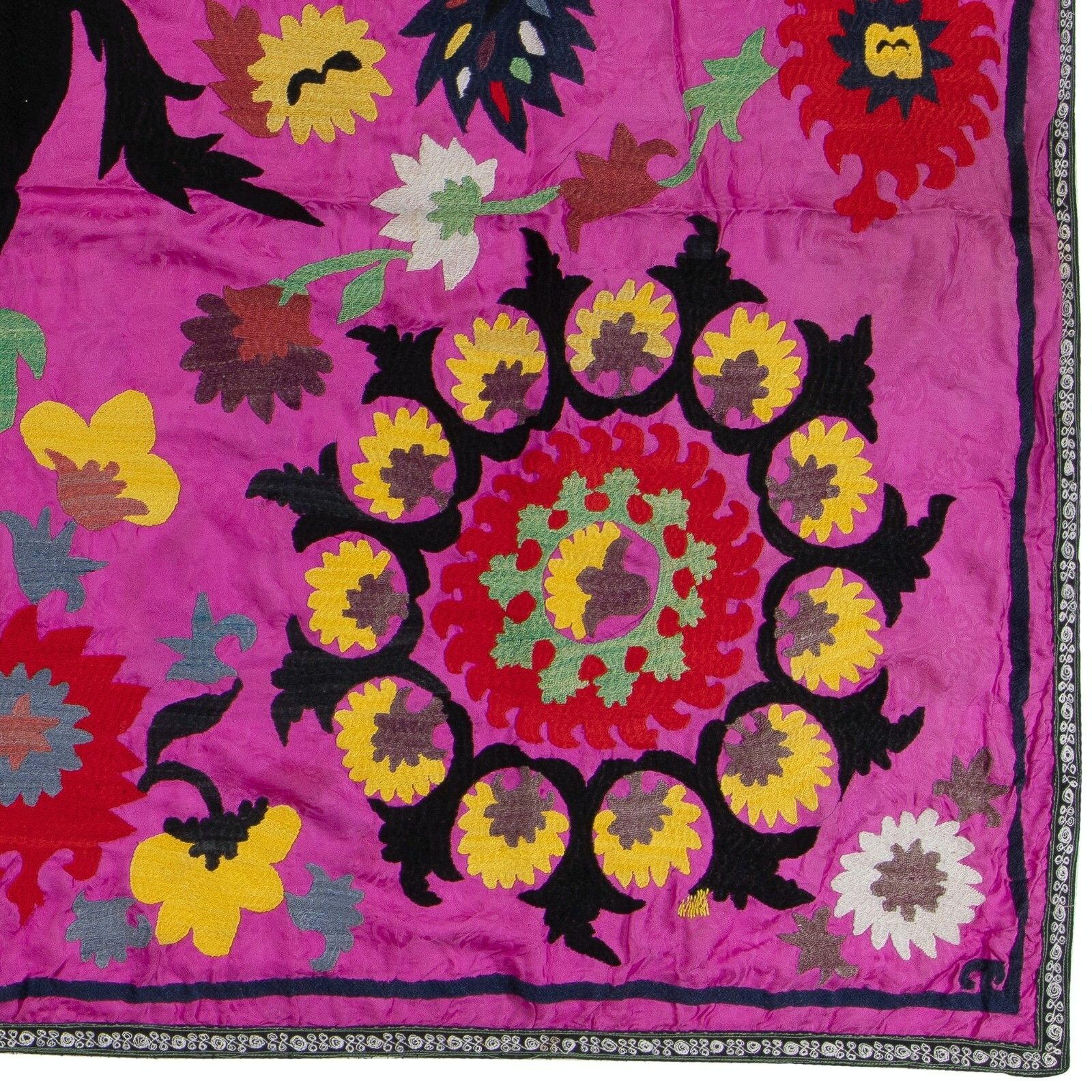 4.7x9 Ft Silk Embroidery Wall Hanging, Asian Suzani Table Cover, Pink Bedspread photo Art