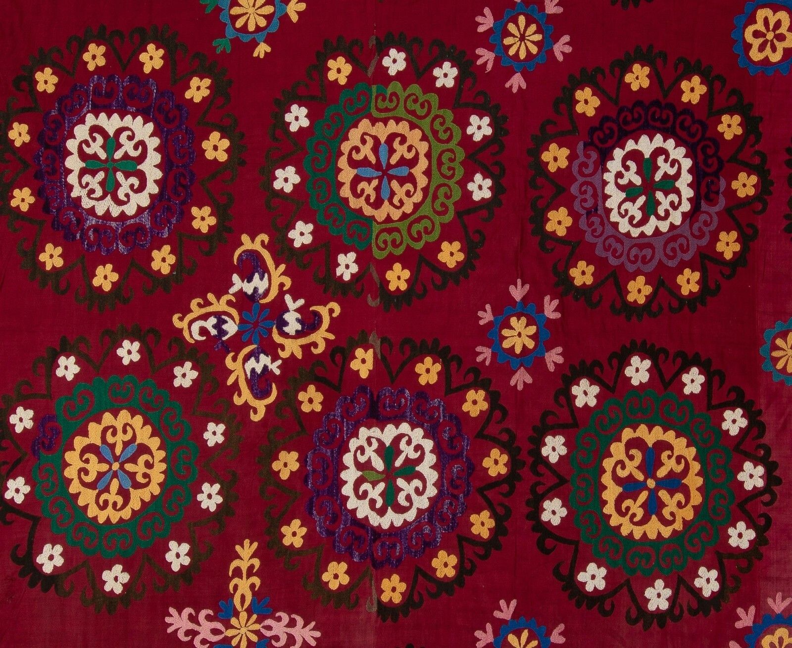 6.8x7.8 Ft Central Asian Suzani Textile. Embroidered Cotton & Silk Bed Cover photo Textiles