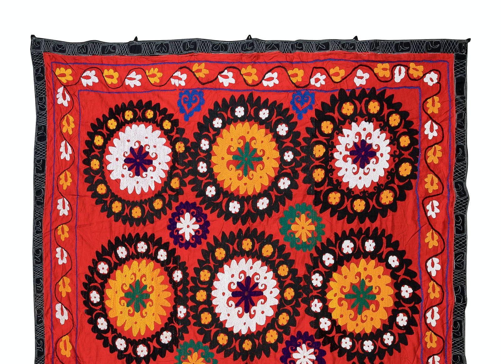 6x7.7 Ft Vintage Silk Hand Embroidery Bed Cover, Uzbek Suzani Wall Hanging photo furniture