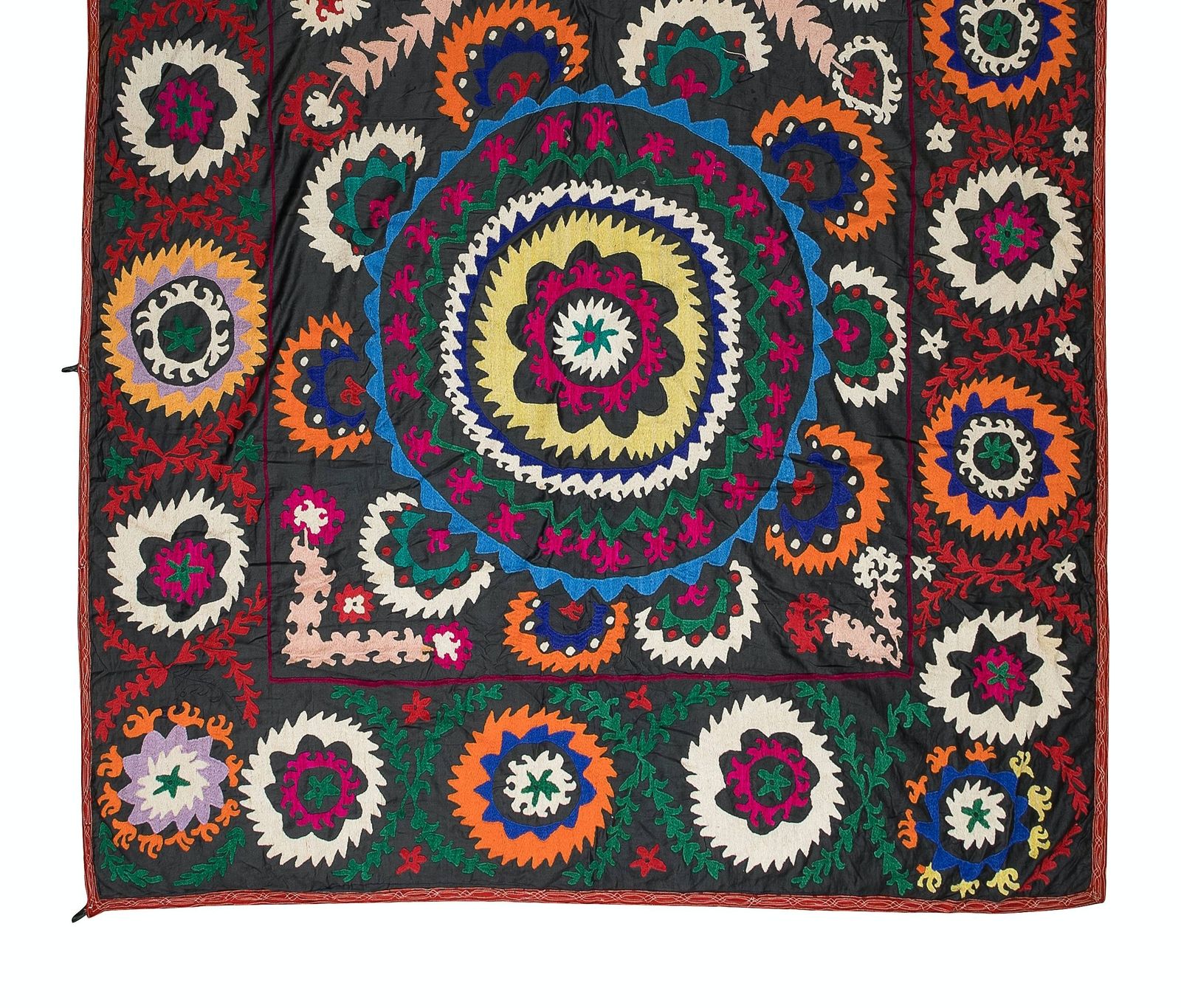 5.5x9 Ft Vintage Silk Hand Embroidery Bed Cover, Uzbek Suzani Wall Hanging photo for sale