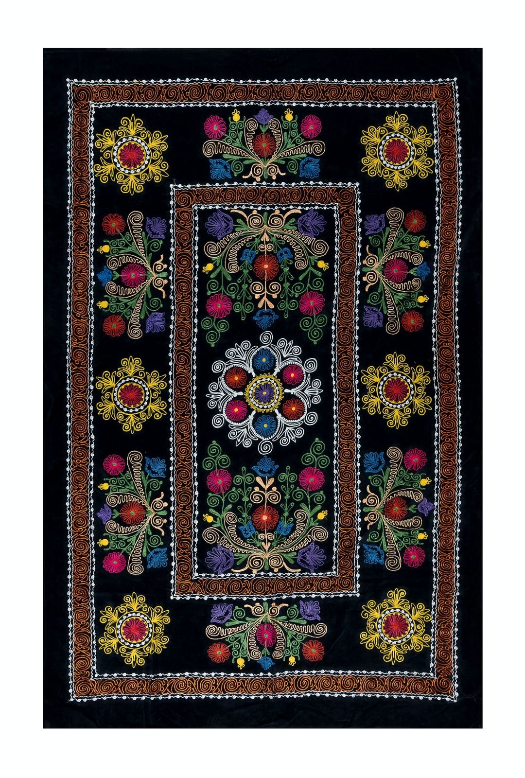 4.5x6.8 Ft Vintage Silk Hand Embroidery Bed Cover, Uzbek Suzani Wall Hanging