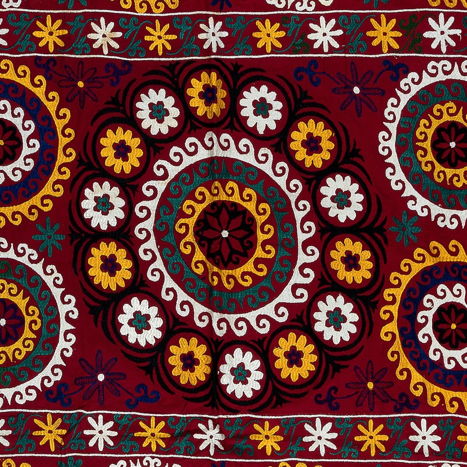 5.3x6 Ft Gorgeous Silk Suzani Wall Hanging In Red, Hand Embroidery Vintage Throw photo vinterior