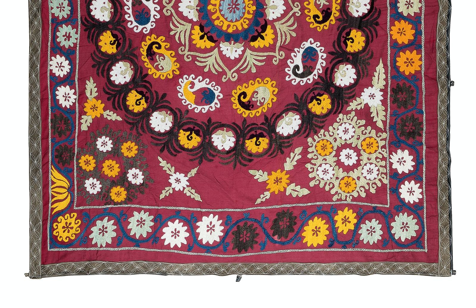 5.3x6.2 Ft Vintage Asian Silk Hand Embroidered Bed Cover Or Wall Hanging photo for sale
