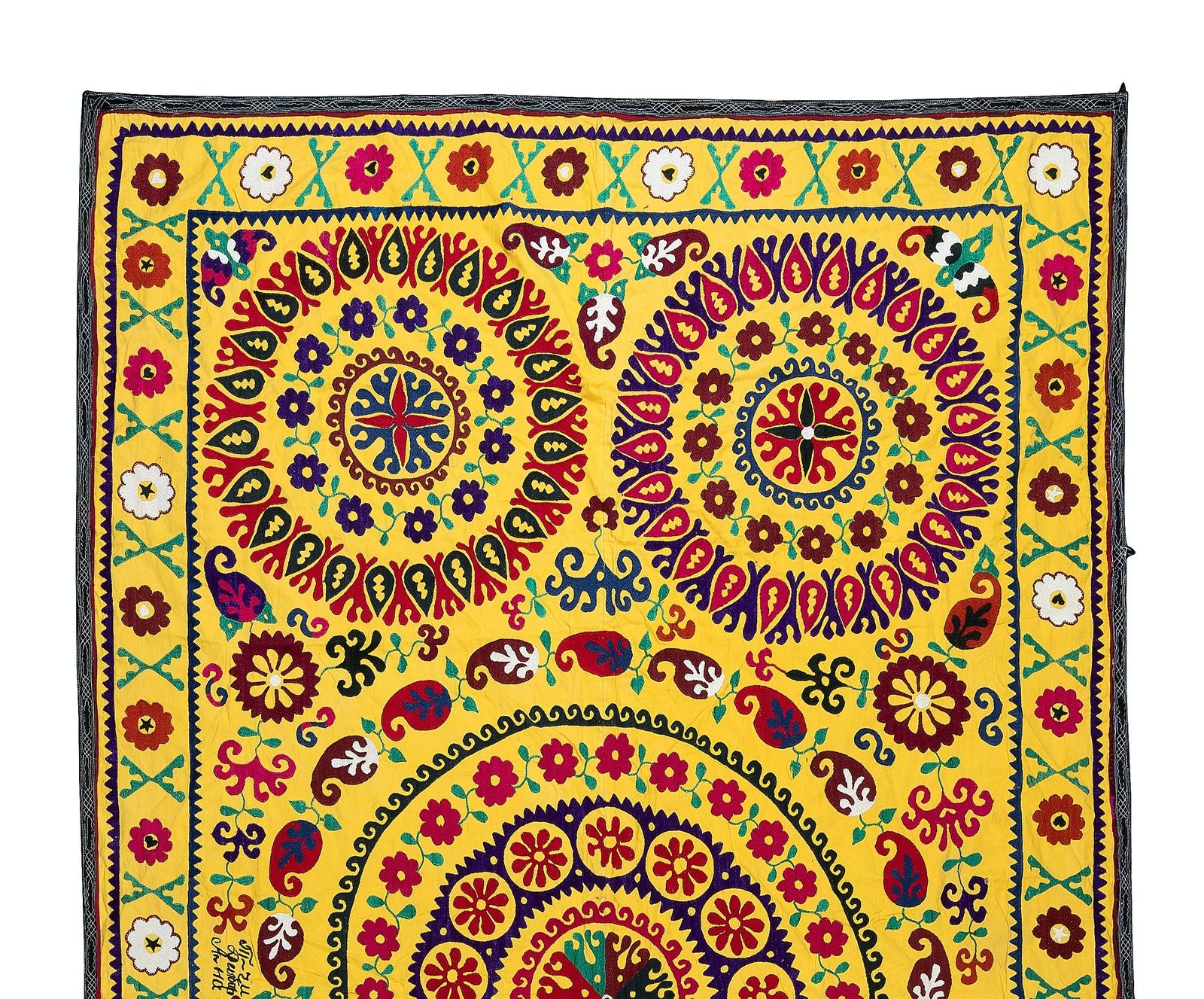 5.4x8.6 Ft Vintage Silk Hand Embroidery Bed Cover, Uzbek Suzani Wall Hanging photo furniture