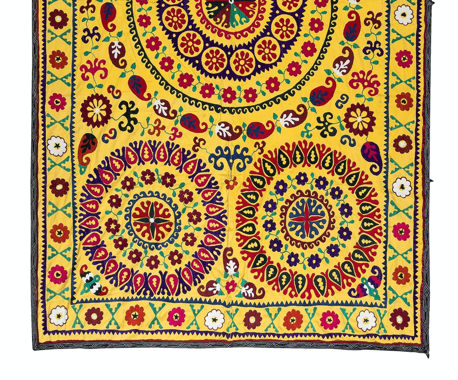 5.4x8.6 Ft Vintage Silk Hand Embroidery Bed Cover, Uzbek Suzani Wall Hanging photo for sale
