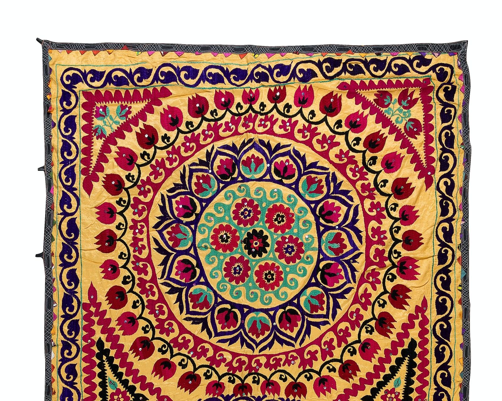 5x7.7 Ft Vintage Silk Hand Embroidery Bed Cover, Uzbek Suzani Wall Hanging photo furniture