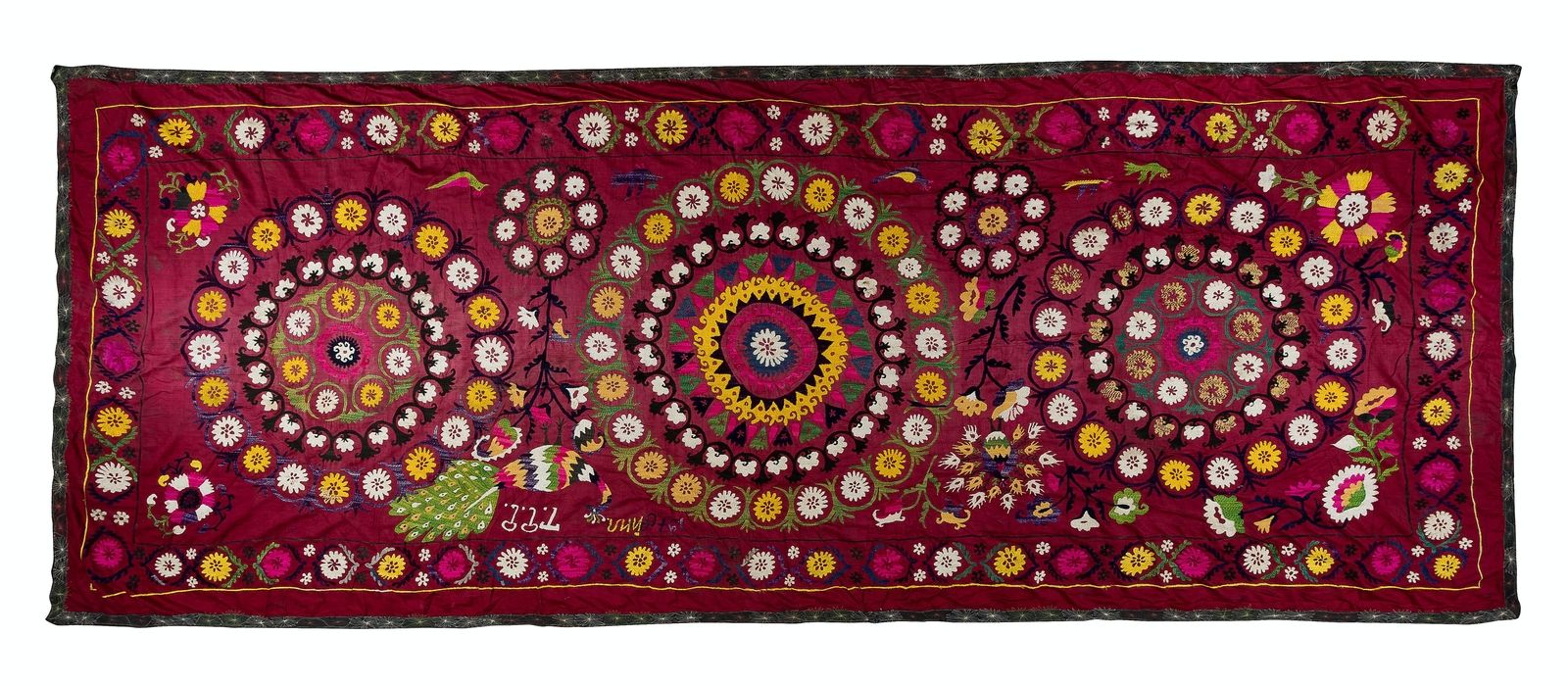 5x12 Ft Vintage Silk Hand Embroidery Bed Cover, Uzbek Suzani Wall Hanging photo 843.0