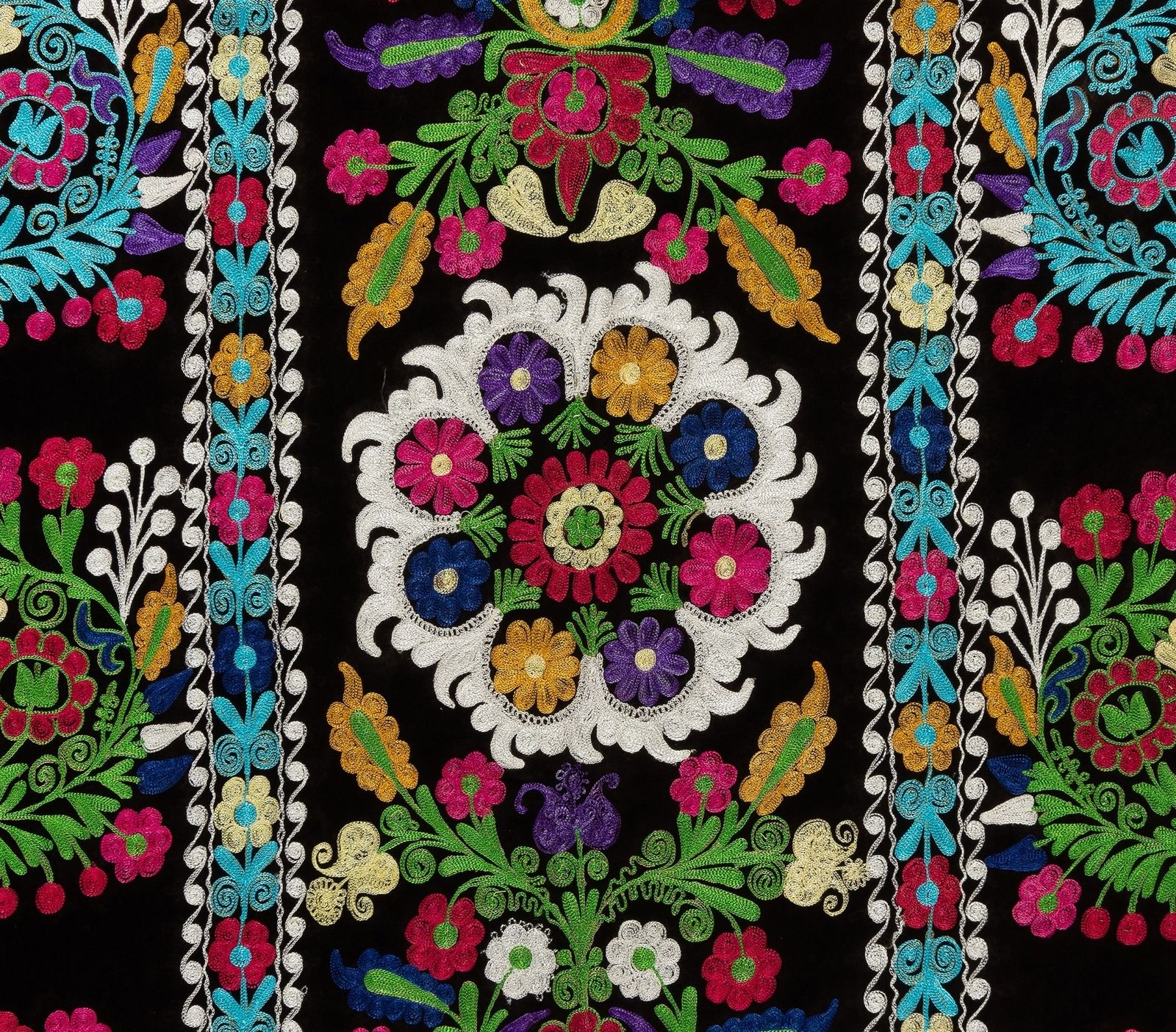 4.6x7.3 Ft Vintage Asian Silk Embroidered Suzani Bed Cover Or Wall Hanging photo Art
